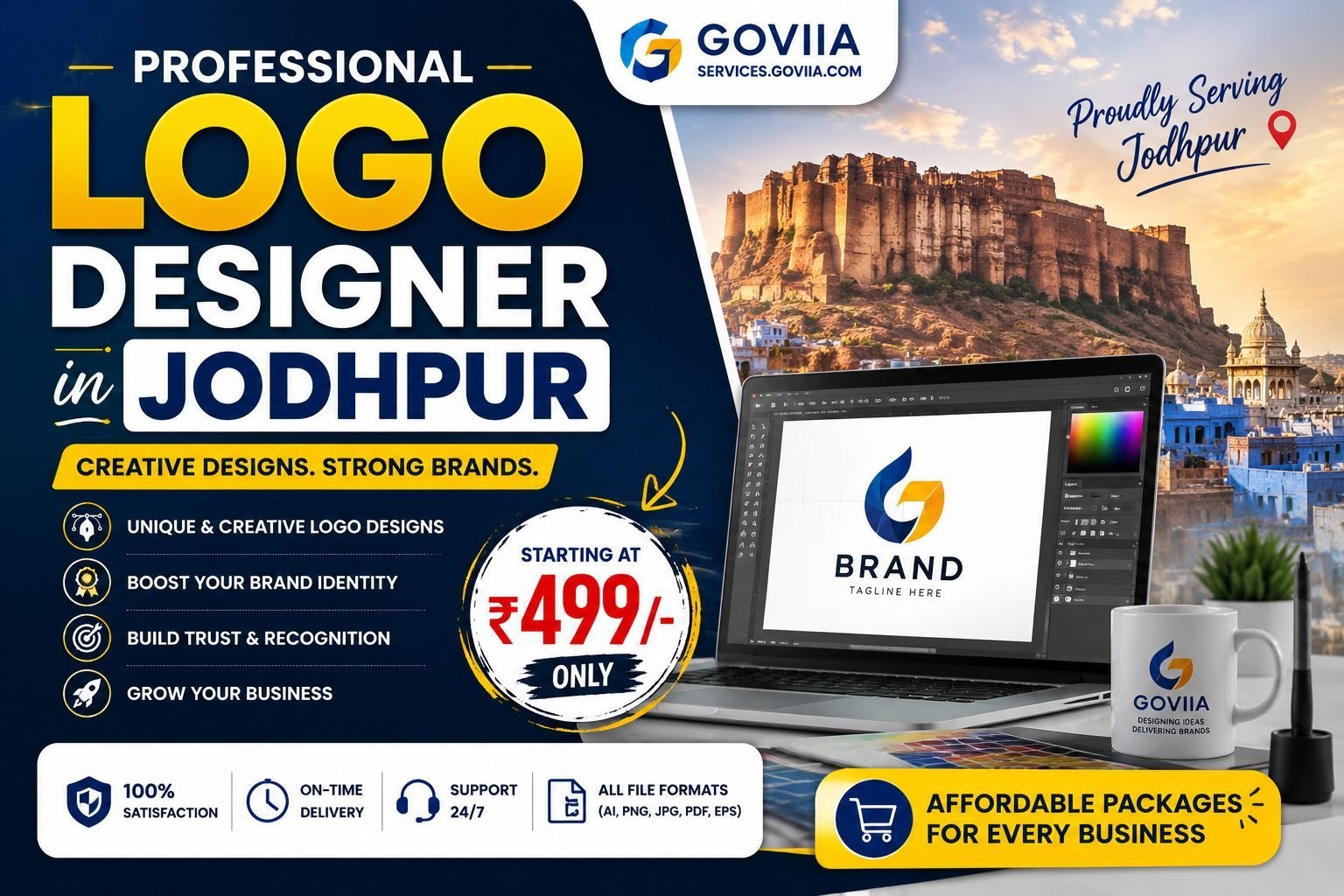 Professional logo designer in Jodhpur creating modern business logo designs for brands and startups by Goviia